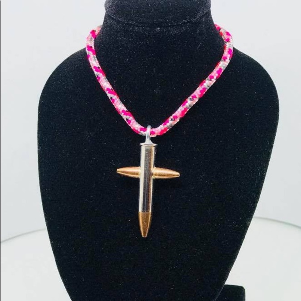 Bullet cross necklace Pink and Black Camouflage